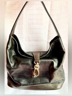 Dooney & Bourke Croc Embossed Leather Shoulder Tote Brown Large Classic Bag